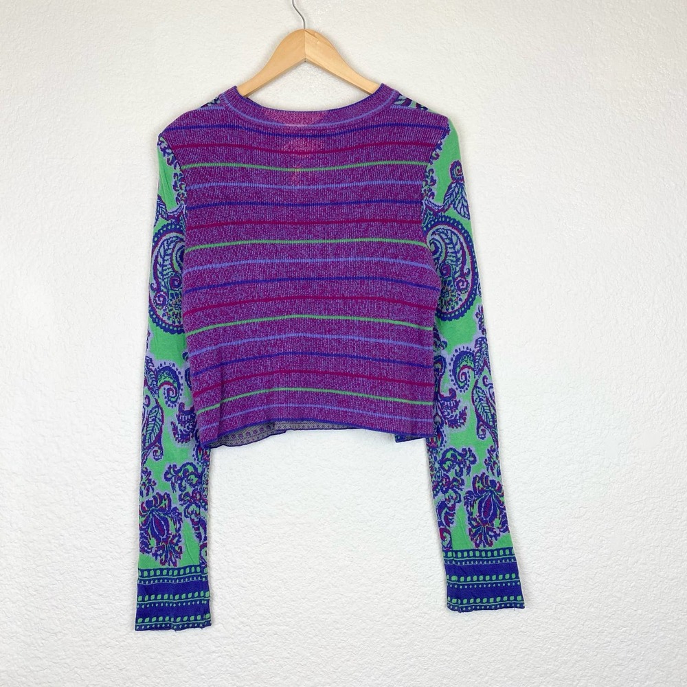 Free People New Age Crewneck Sweater Green Paisley Size L - Picture 11 of 13